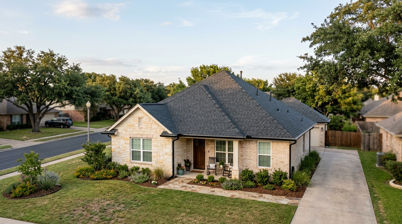 Illustrative North Texas home with a charcoal shingle roof